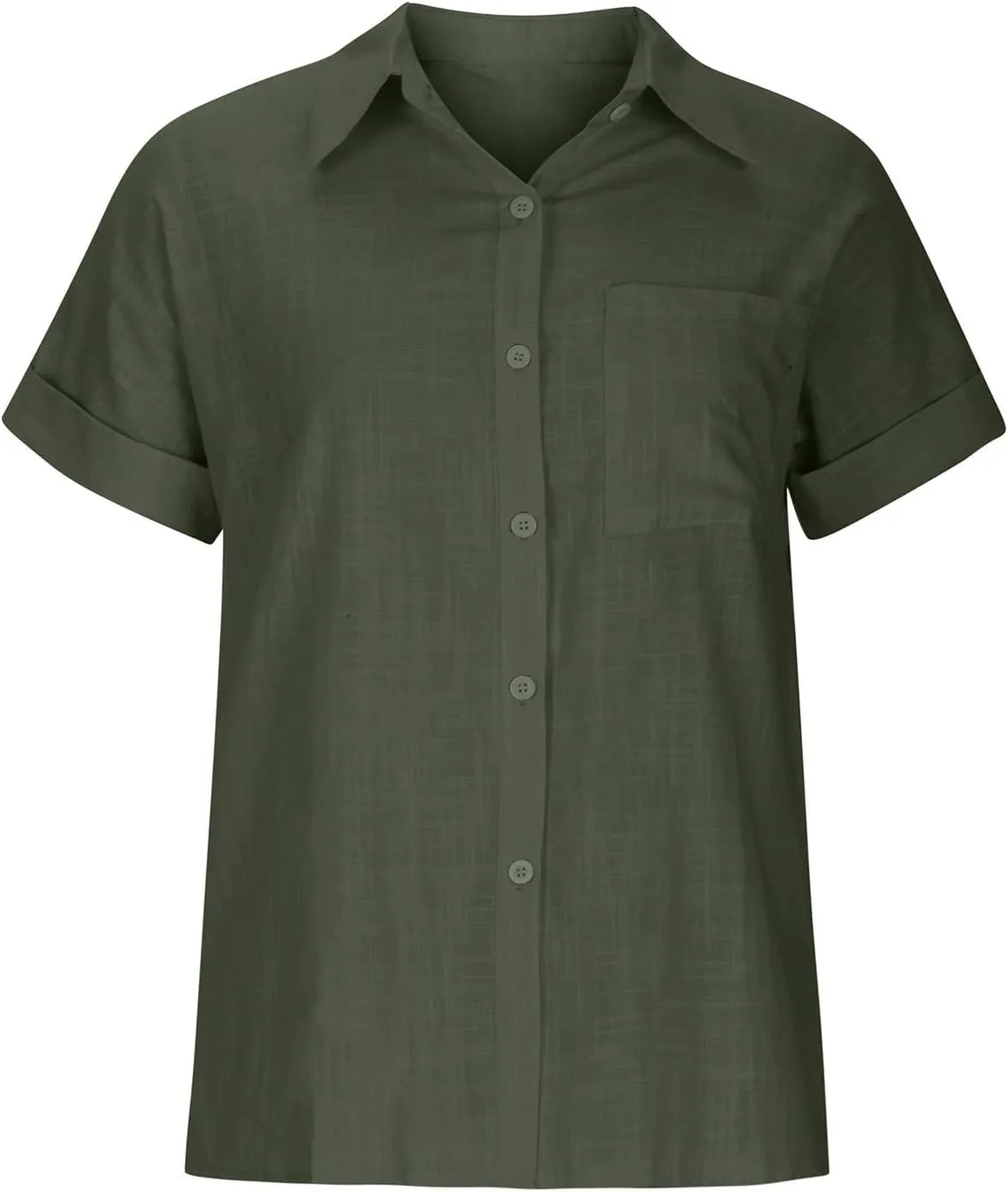Wkishenl Womens Button Down Shirts Plus Size Cotton Linen Tops Loose Casual V Neck Blouse Summer Trendy T-Shirts with Pockets