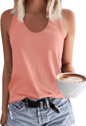 Woffccrd Womens Tank Tops Summer Sleeveless Shirts Casual O-Neck Cami Shirts Summer T Shirts Basic Tops