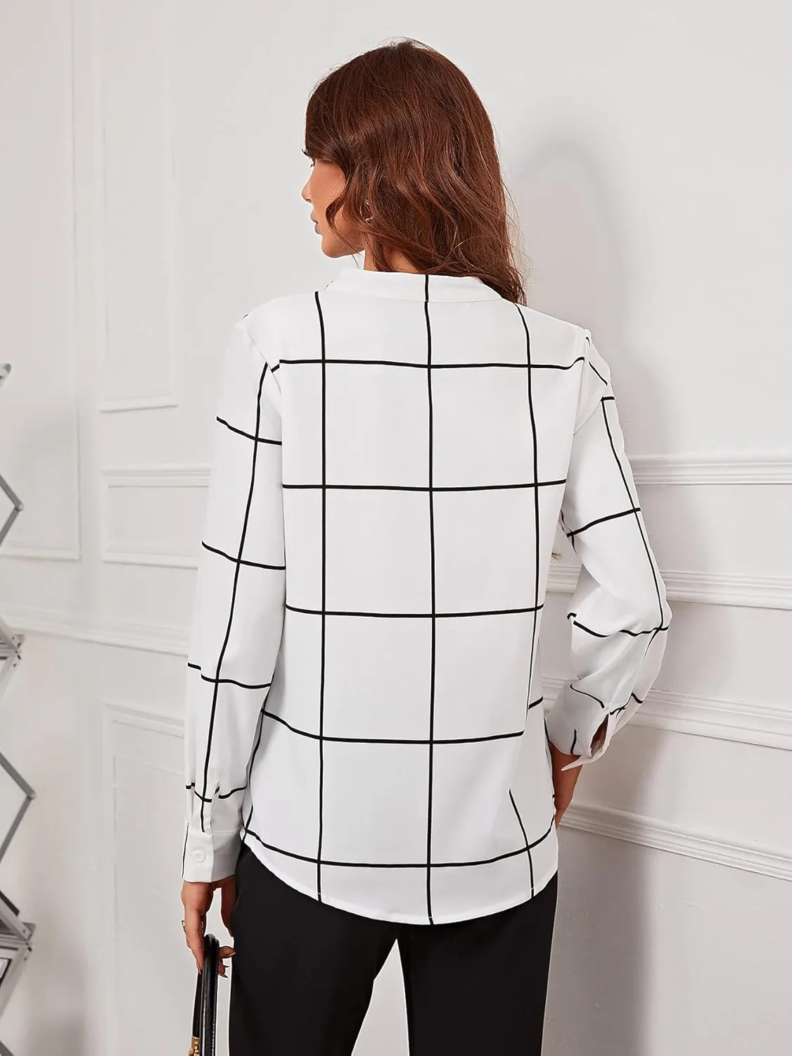 Women 2023 Spring Summer Short Tulip Sleeves V Neck Dressy Work Business Casual Chiffon Blouses Top