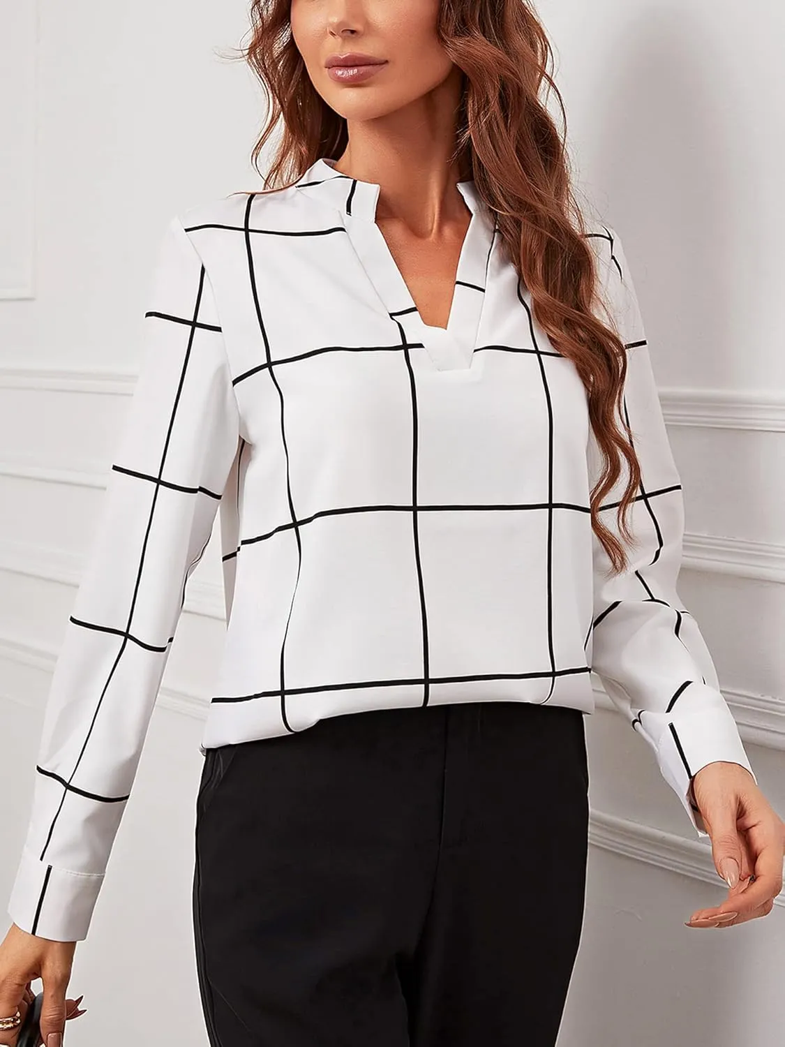 Women 2023 Spring Summer Short Tulip Sleeves V Neck Dressy Work Business Casual Chiffon Blouses Top