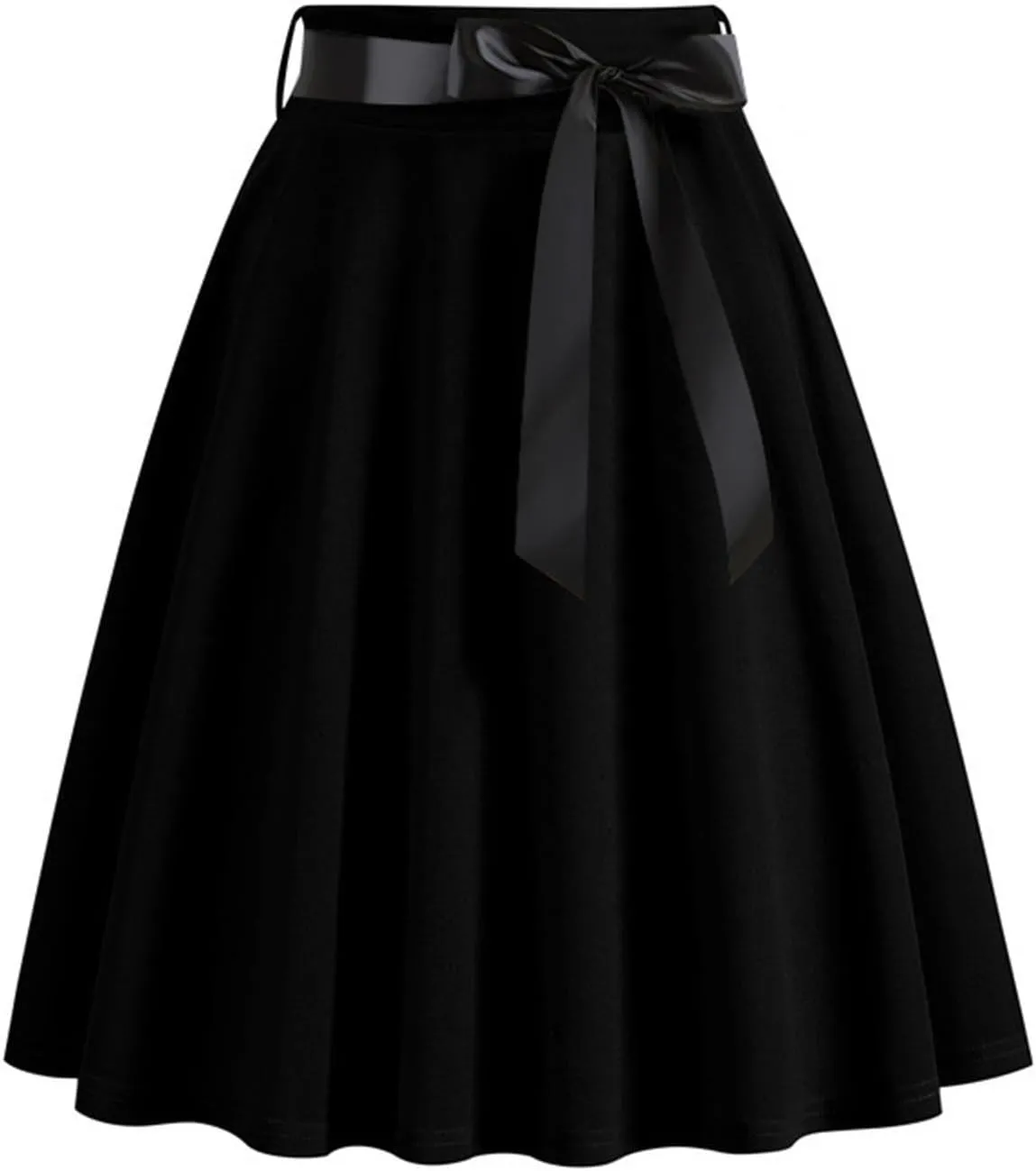 Women 50s Vintage Skirts Cosplay Retro Hepburn Style High Waist Midi Skirt Pleated Bow Belt Flared A-Line Swing Skirt