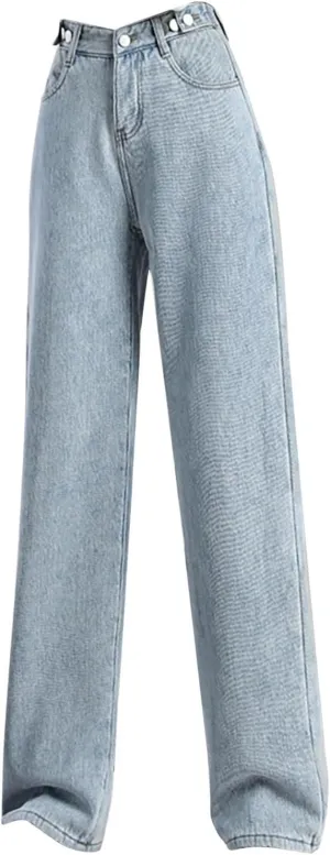 Women Boyfriend Jeans Pants Loose Fit High Waisted Straight Baggy Denim Wide Leg Jeans Y2K Streetwear with Pockets