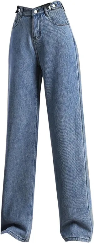 Women Boyfriend Jeans Pants Loose Fit High Waisted Straight Baggy Denim Wide Leg Jeans Y2K Streetwear with Pockets