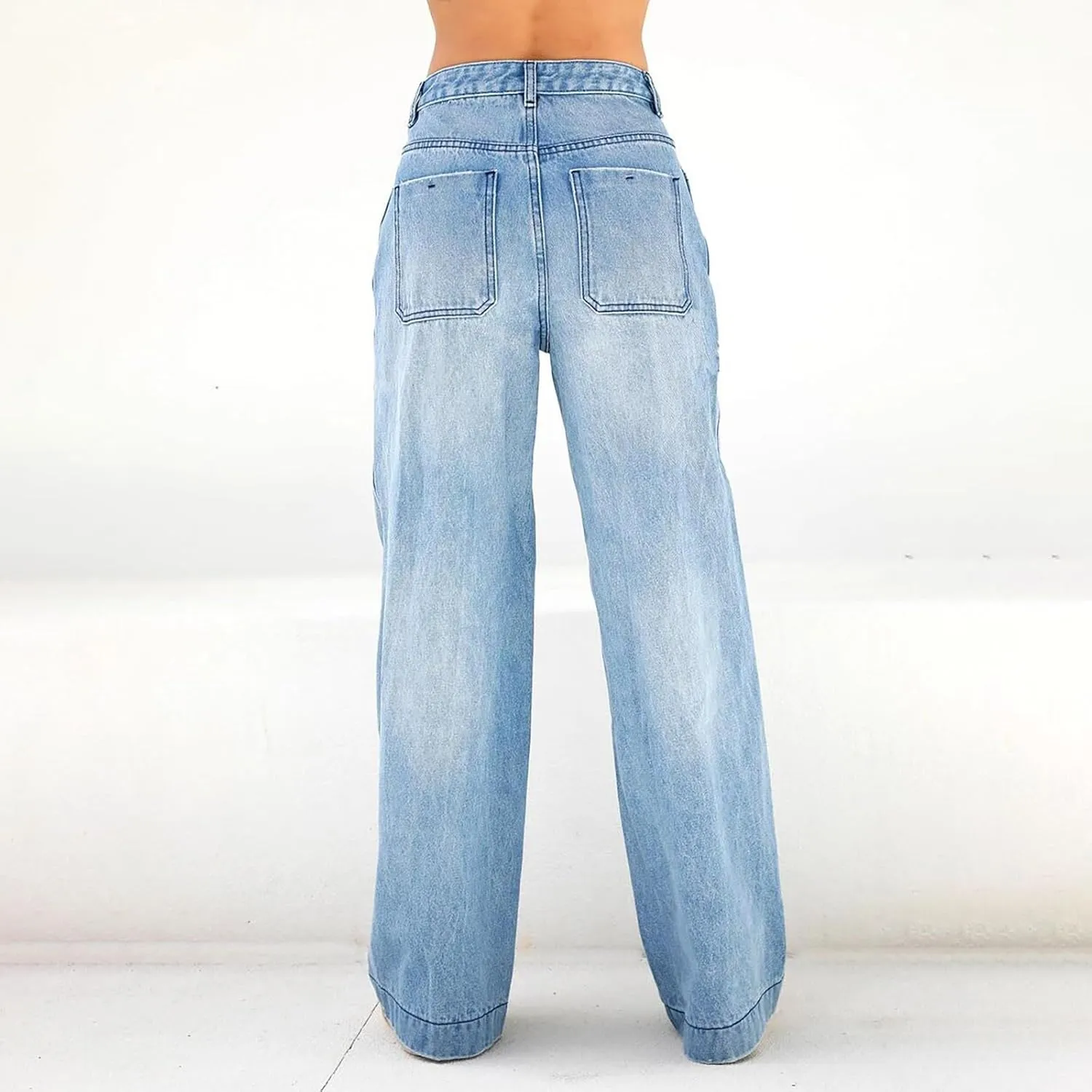 Women Boyfriend Jeans Pants Loose Fit High Waisted Straight Baggy Denim Wide Leg Jeans Y2K Streetwear with Pockets