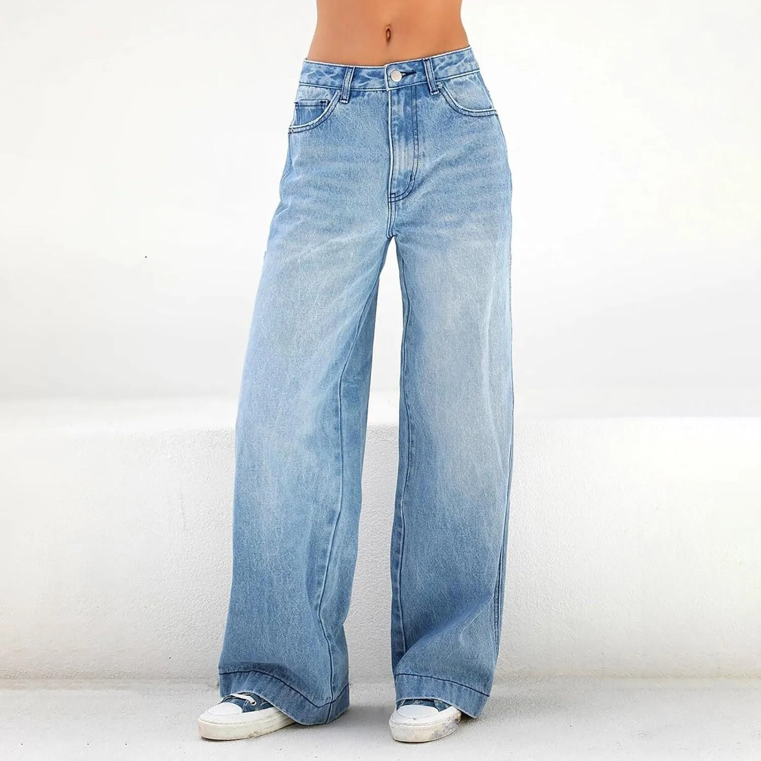 Women Boyfriend Jeans Pants Loose Fit High Waisted Straight Baggy Denim Wide Leg Jeans Y2K Streetwear with Pockets