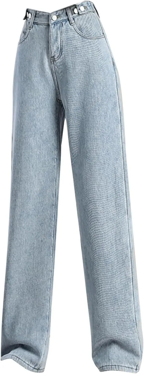 Women Boyfriend Jeans Pants Loose Fit High Waisted Straight Baggy Denim Wide Leg Jeans Y2K Streetwear with Pockets