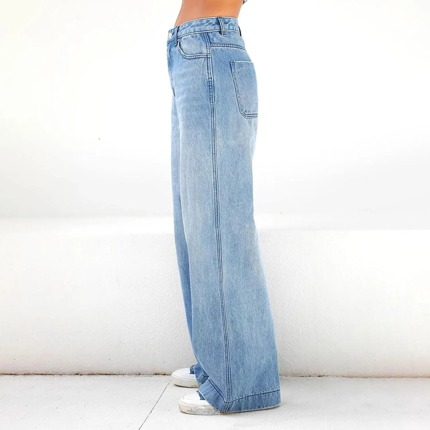 Women Boyfriend Jeans Pants Loose Fit High Waisted Straight Baggy Denim Wide Leg Jeans Y2K Streetwear with Pockets