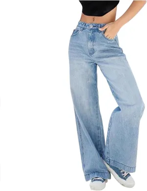 Women Boyfriend Jeans Pants Loose Fit High Waisted Straight Baggy Denim Wide Leg Jeans Y2K Streetwear with Pockets