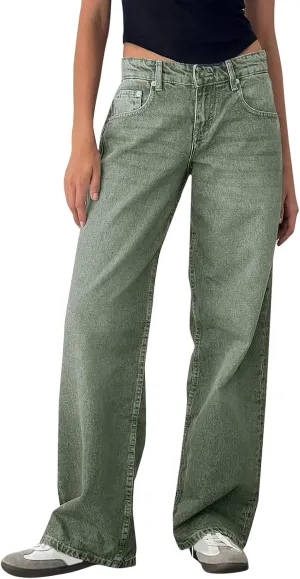 Women Boyfriend Jeans Pants Loose Fit High Waisted Straight Baggy Denim Wide Leg Jeans Y2K Streetwear with Pockets