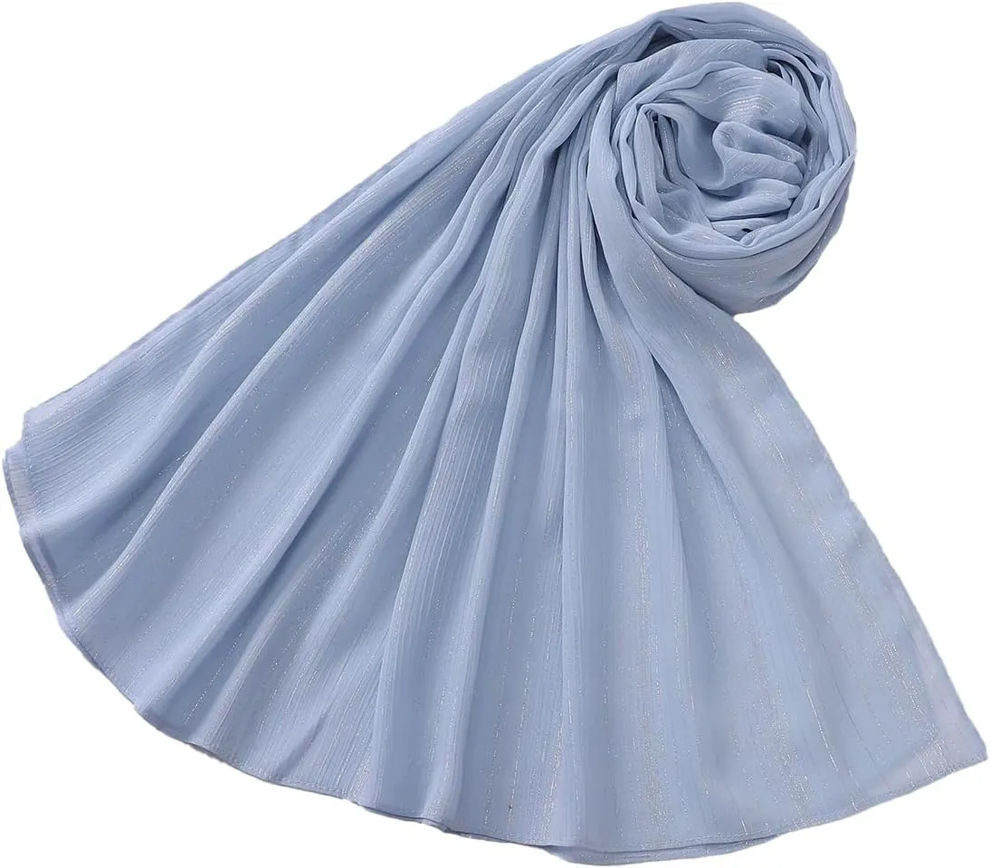 Women Hijab Chiffon Head Scarf Lightweight Shimmer Scarves Crepe Wedding Shawls and Wraps for Evening Dresses Shiny