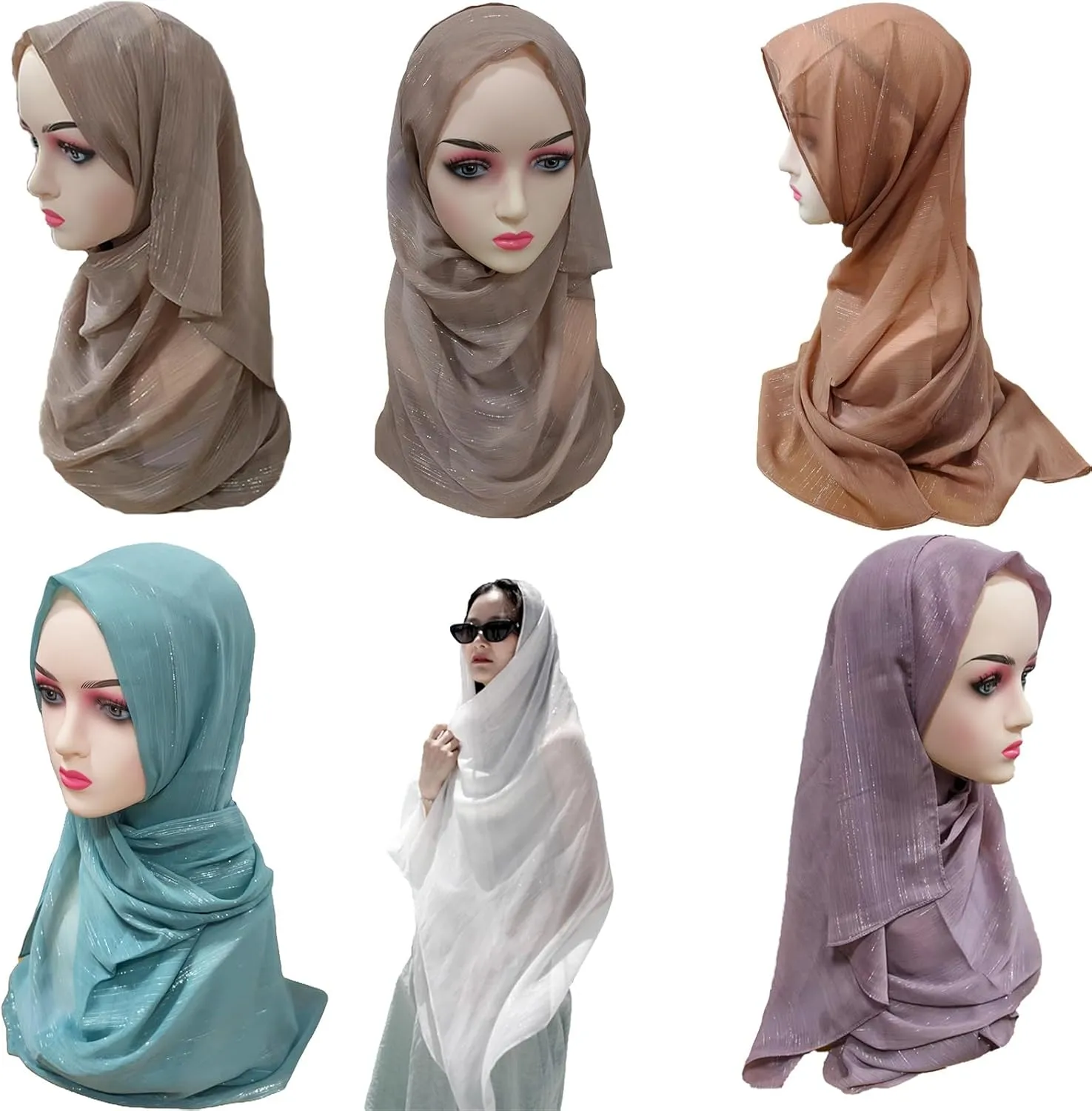 Women Hijab Chiffon Head Scarf Lightweight Shimmer Scarves Crepe Wedding Shawls and Wraps for Evening Dresses Shiny