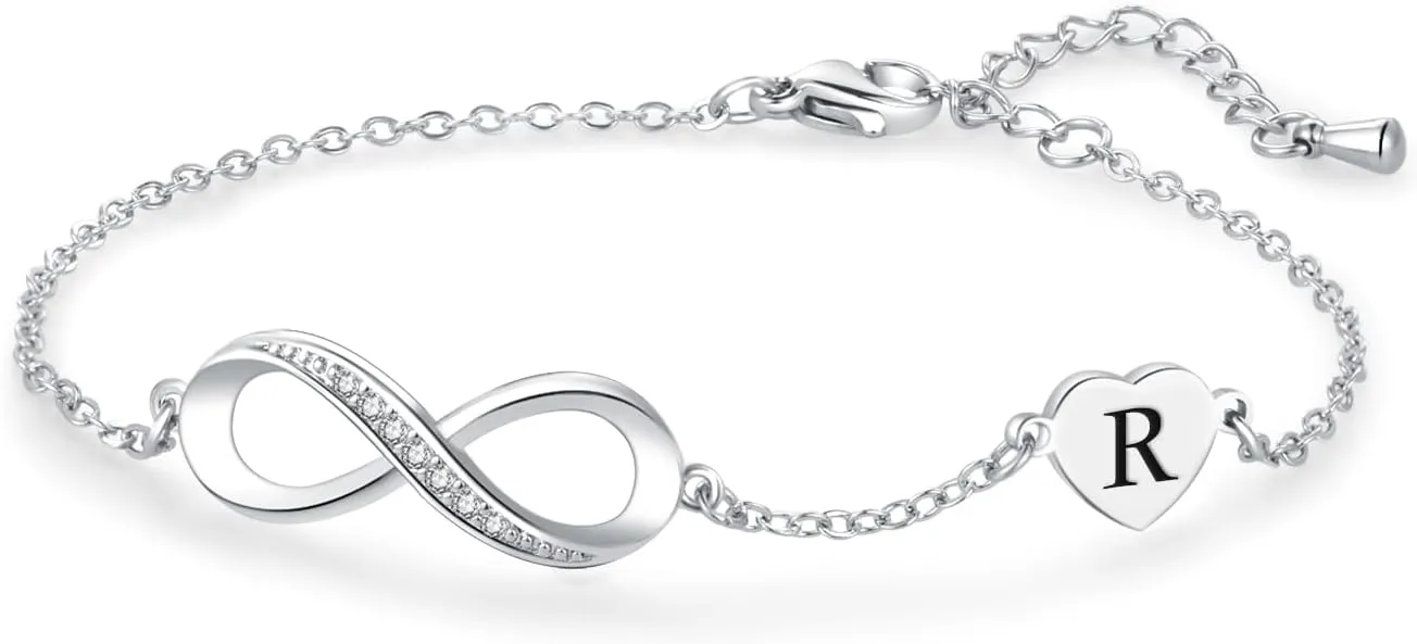 Women Initial A-Z Letter Bracelets Infinity Love Heart Alphabet Chain Bracelets Adjustable Stainless Steel Bracelets Jewelry Gifts