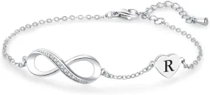 Women Initial A-Z Letter Bracelets Infinity Love Heart Alphabet Chain Bracelets Adjustable Stainless Steel Bracelets Jewelry Gifts