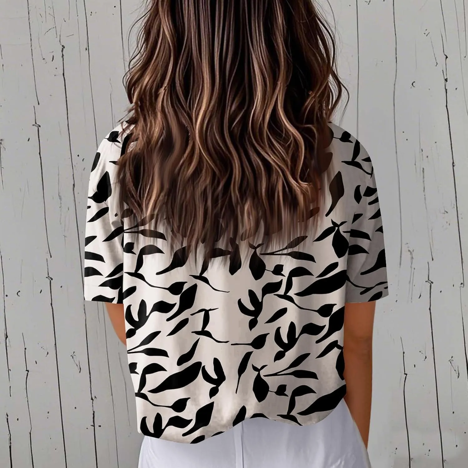 Women Linen Button Down Shirt Half Sleeve Collared Cotton Blouses Floral Printed Summer Beach Loose Casual Tops