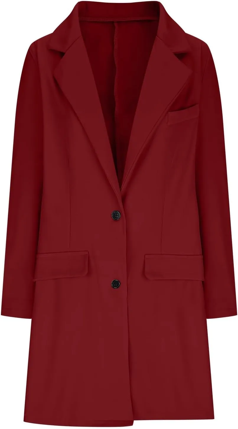 Women Long Blazer Oversize Lapel Long Sleeve Trendy Suit Jackets One Button Loose Fit 2024 Winter Business Dressy Coats