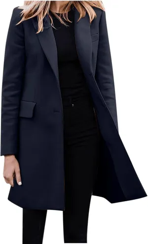 Women Long Blazer Oversize Lapel Long Sleeve Trendy Suit Jackets One Button Loose Fit 2024 Winter Business Dressy Coats