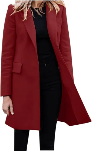 Women Long Blazer Oversize Lapel Long Sleeve Trendy Suit Jackets One Button Loose Fit 2024 Winter Business Dressy Coats