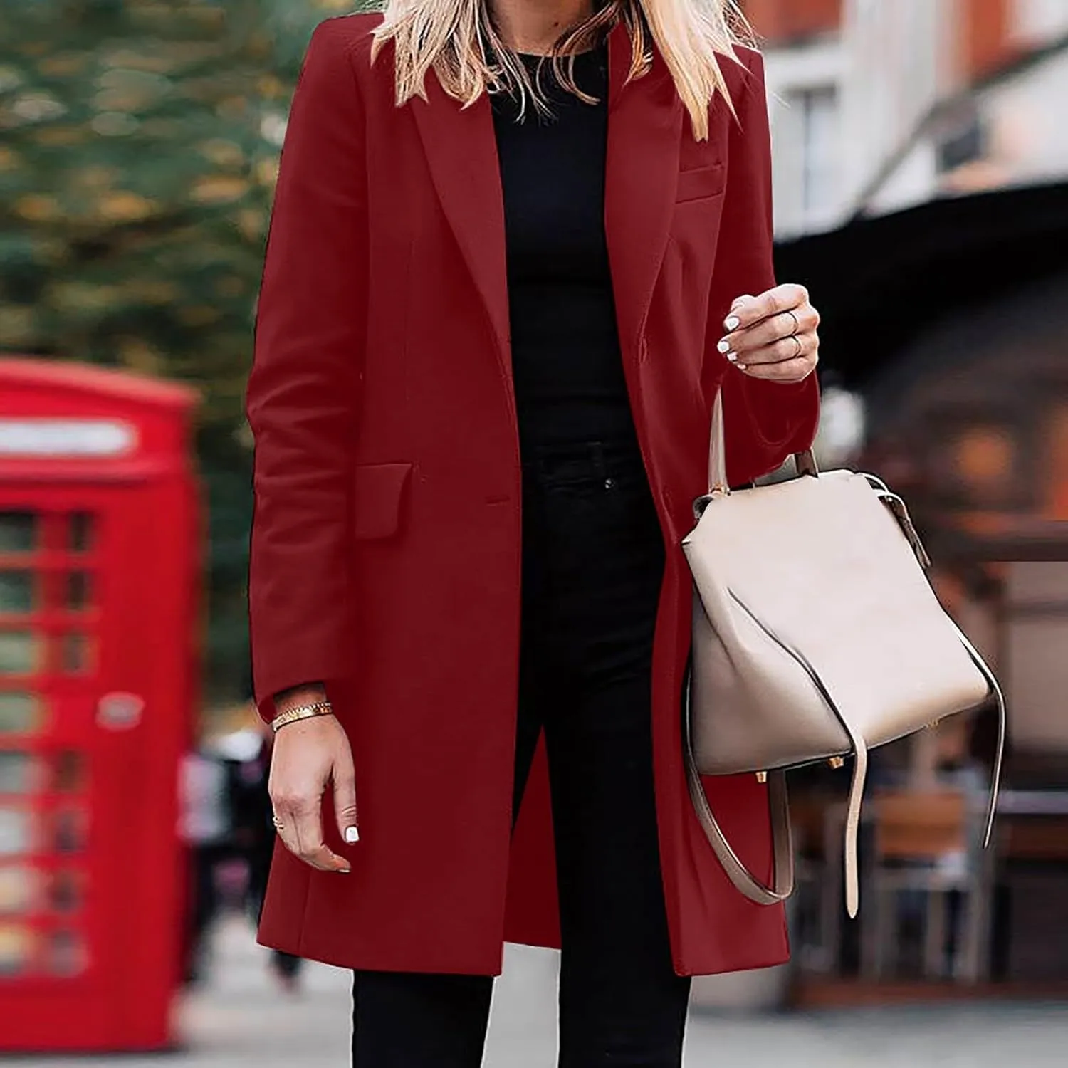 Women Long Blazer Oversize Lapel Long Sleeve Trendy Suit Jackets One Button Loose Fit 2024 Winter Business Dressy Coats