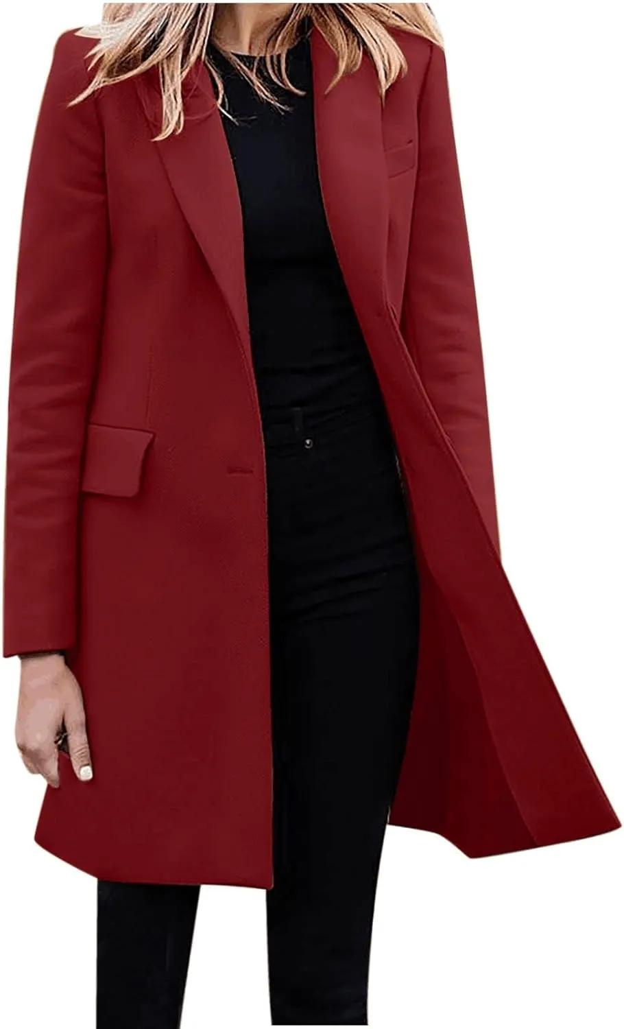 Women Long Blazer Oversize Lapel Long Sleeve Trendy Suit Jackets One Button Loose Fit 2024 Winter Business Dressy Coats