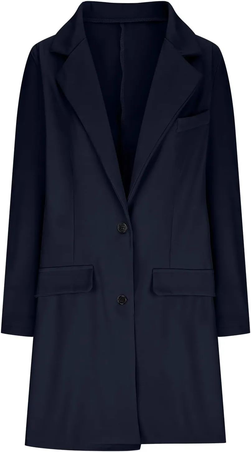 Women Long Blazer Oversize Lapel Long Sleeve Trendy Suit Jackets One Button Loose Fit 2024 Winter Business Dressy Coats