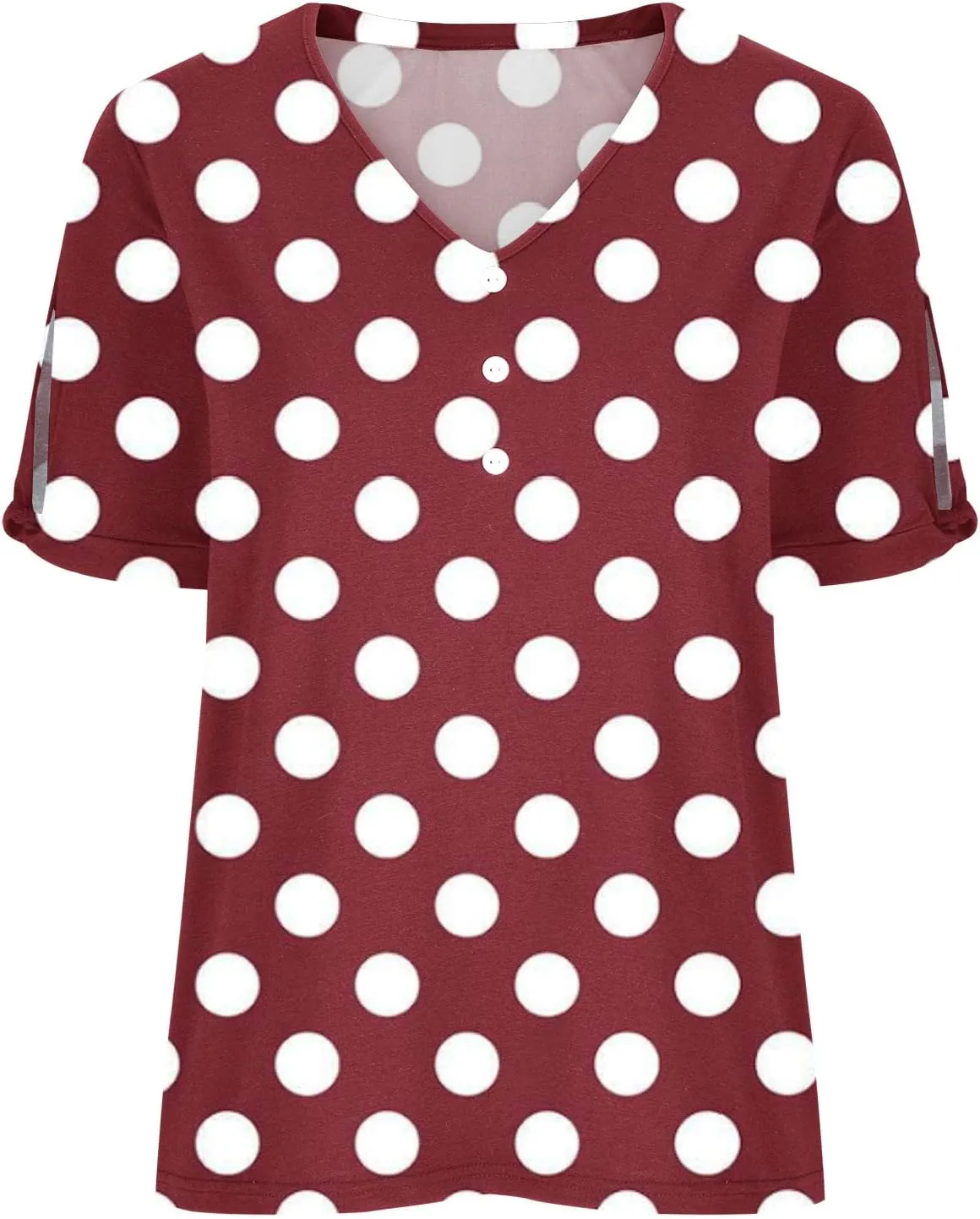 Women Polka Dot Tshirt Shirts Summer Fashion V-Neck Short Sleeve Tee Top Loose Trendy Button Decor Petite Tops Shirt