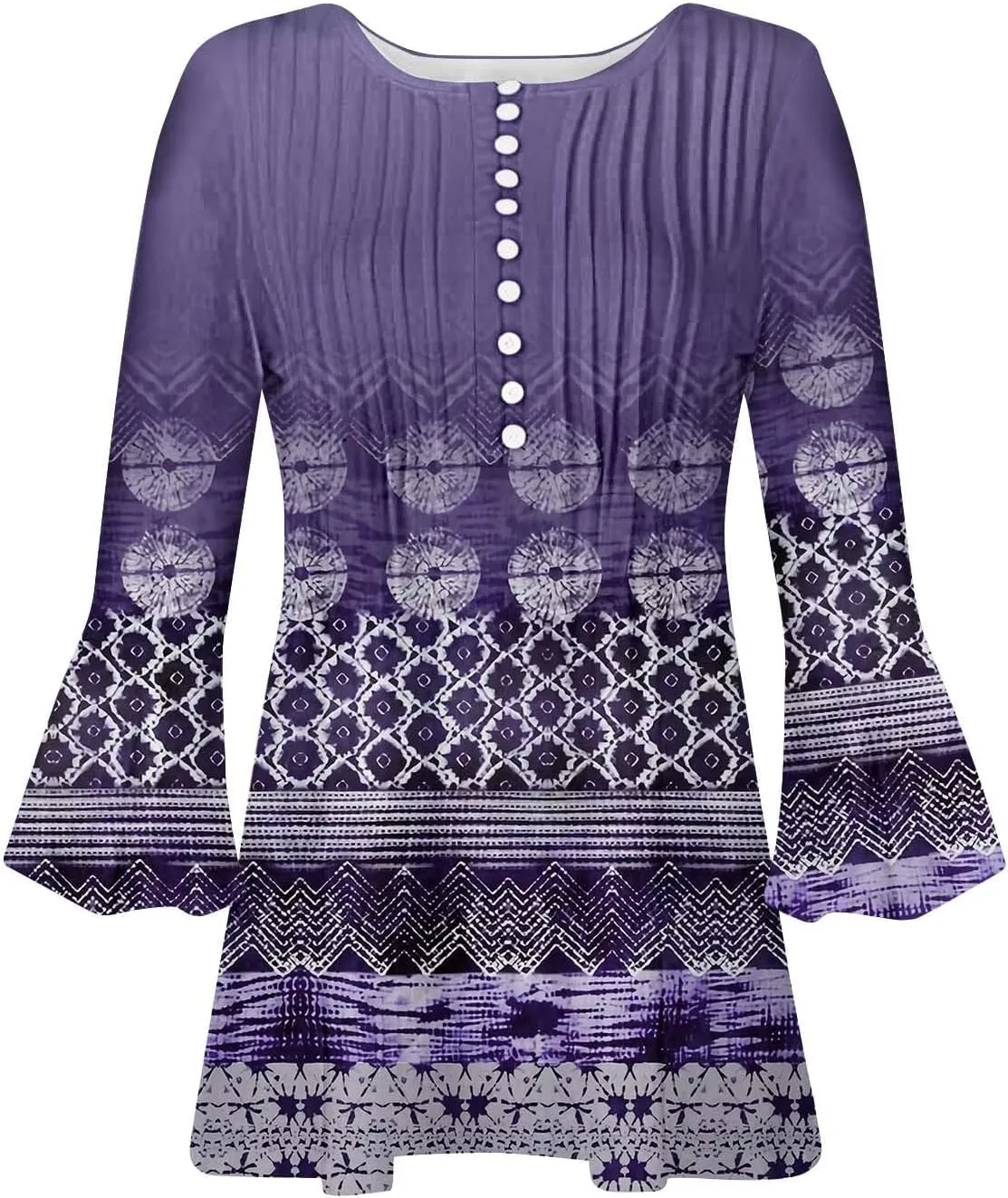 Women Summer Tops Fashion Casual Petal 3/4 Sleeve Button Down Shirts Funny Print Bohemian Empire Waist Boho Tunic Top