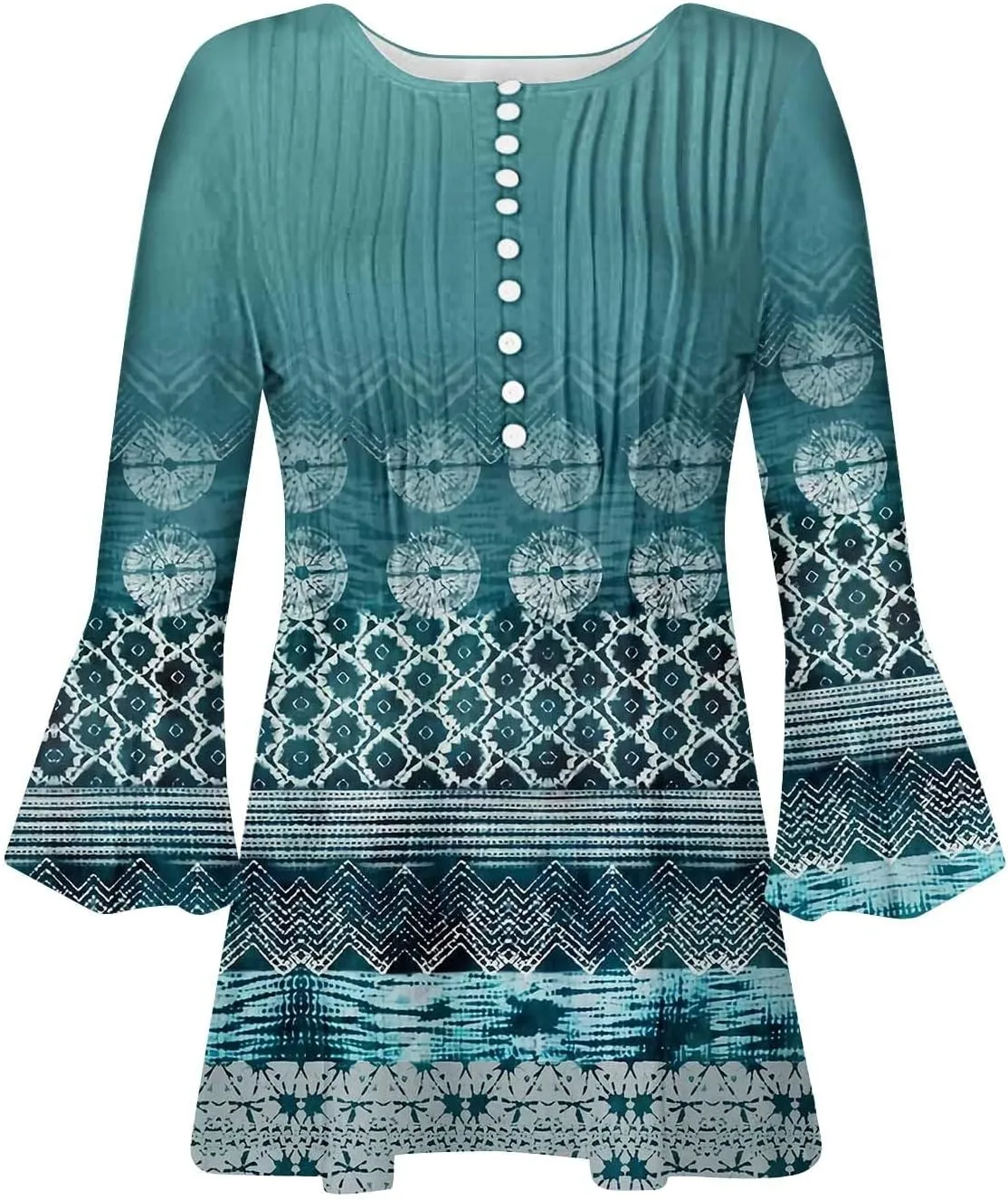 Women Summer Tops Fashion Casual Petal 3/4 Sleeve Button Down Shirts Funny Print Bohemian Empire Waist Boho Tunic Top