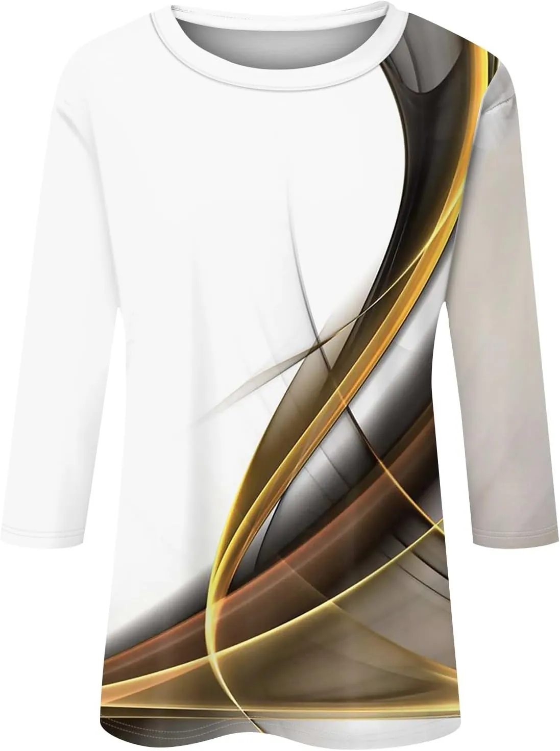 Women T Shirt O-Neck 3/4 Sleeve Shirts Trendy Basic Blouses Cute Loose Fit Tunic Casual Printed Clothing