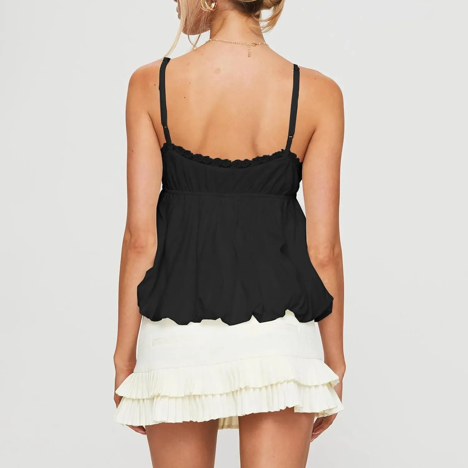 Women Vneck Camisole Y2k Spaghetti Strap Peplum Crop Tank Babydoll Flowy Cami Top Trendy Going Out Summer Shirt
