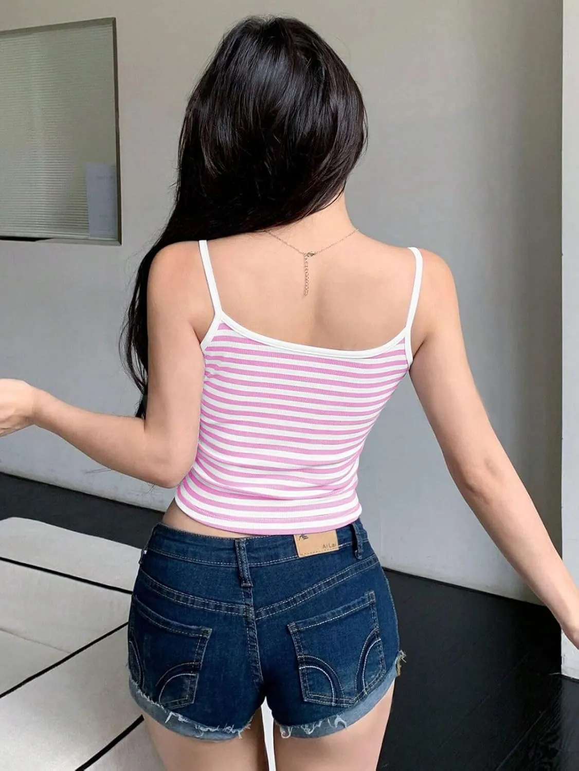 Women Y2K Striped Colorblock Spaghetti Strap Crop Cami Tank Sleeveless Backless Aesthetic Going Out Tops Girls