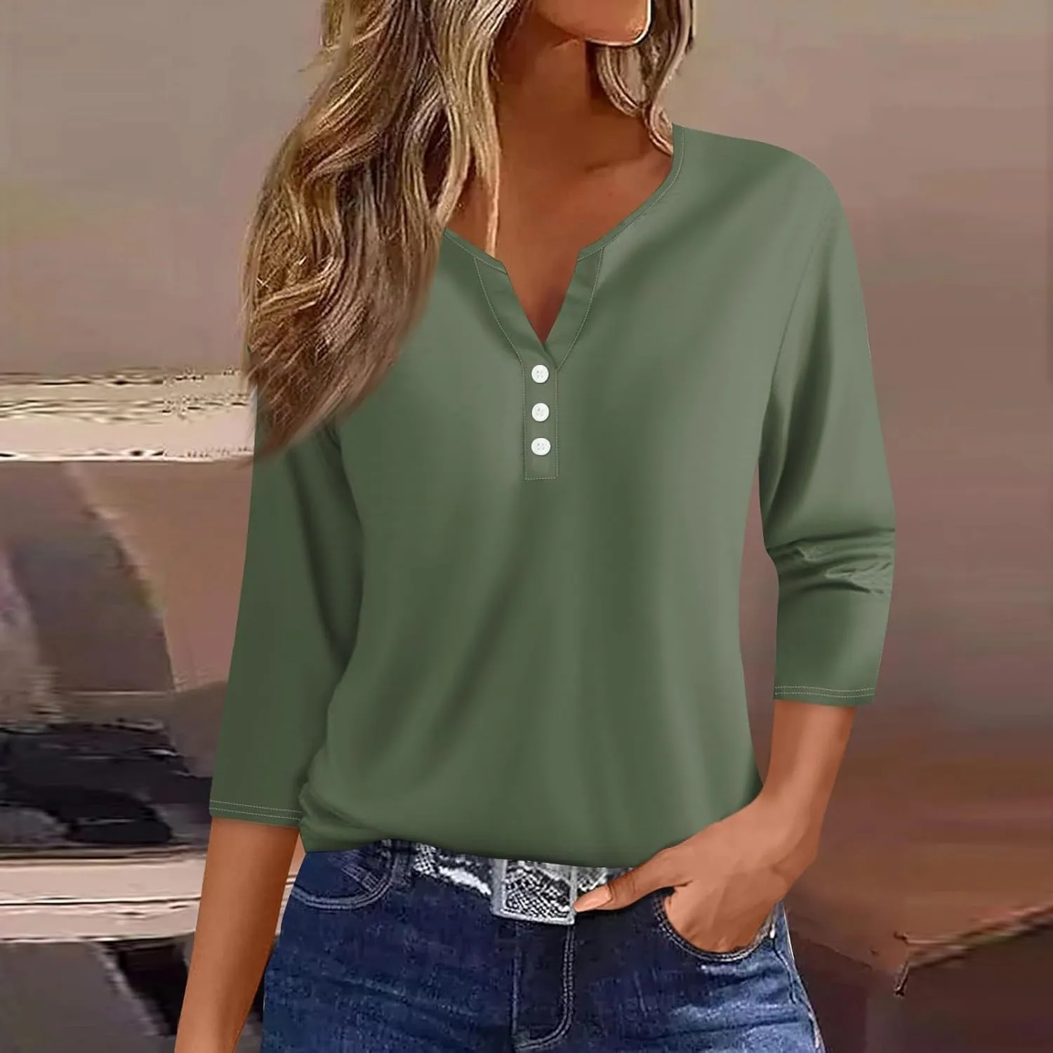 Women's 2024 Fashion Tops 3/4 Sleeve T-Shirts Cute Crewneck Basic Business Tees Blouses