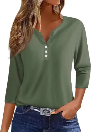 Women's 2024 Fashion Tops 3/4 Sleeve T-Shirts Cute Crewneck Basic Business Tees Blouses