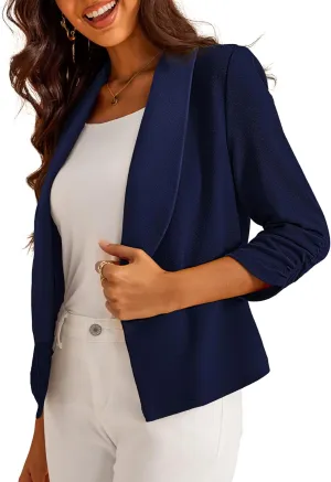 Women's 3/4 Sleeve Cropped Blazer Lightweight Open Front Cardigan Jacket for Business Causal S-XL