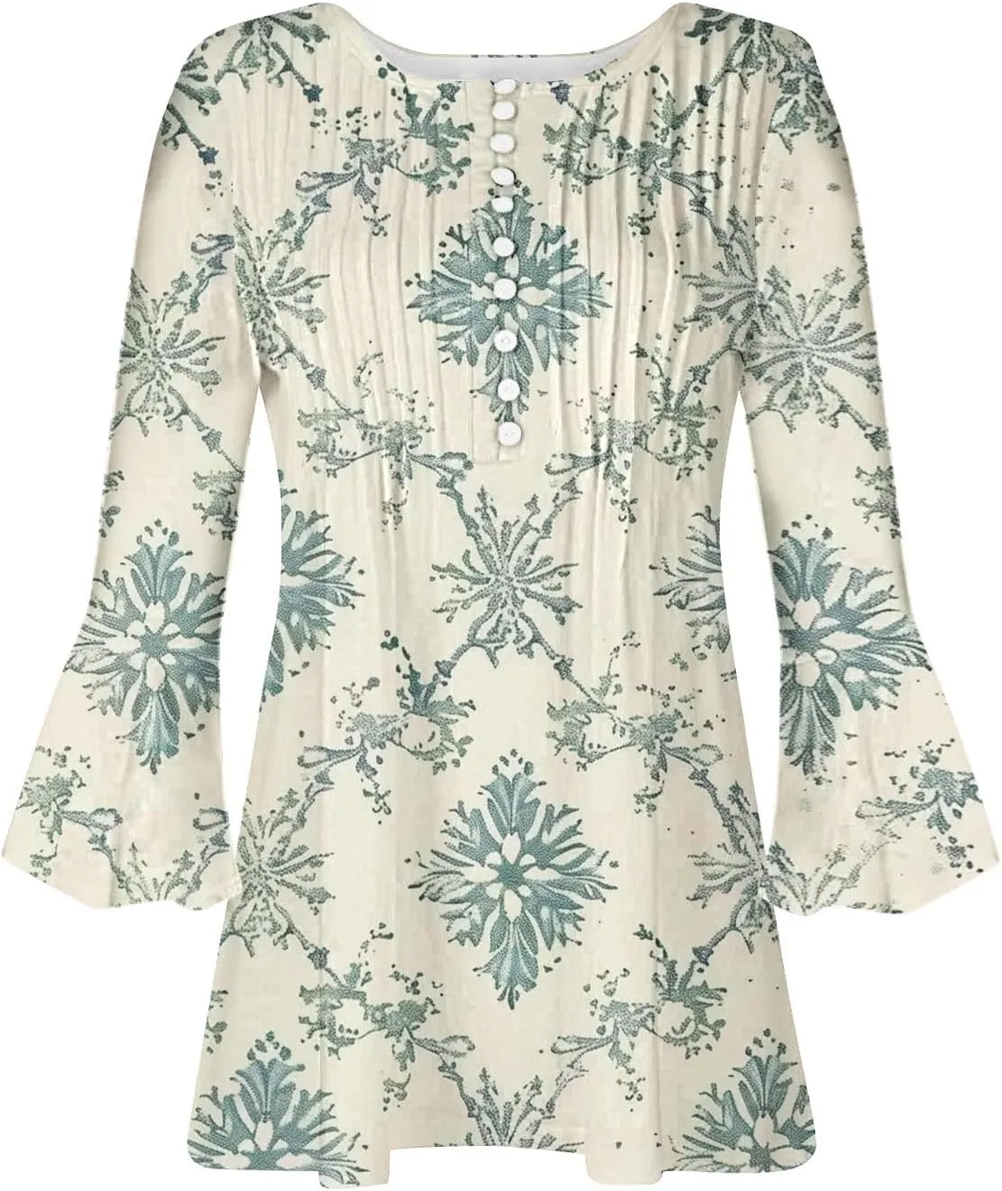 Womens 3/4 Sleeve Floral Top Vintage V Neck T Shirts Button Down Blouse Dressy Flowy Tops Trendy Loose Tops Blouse
