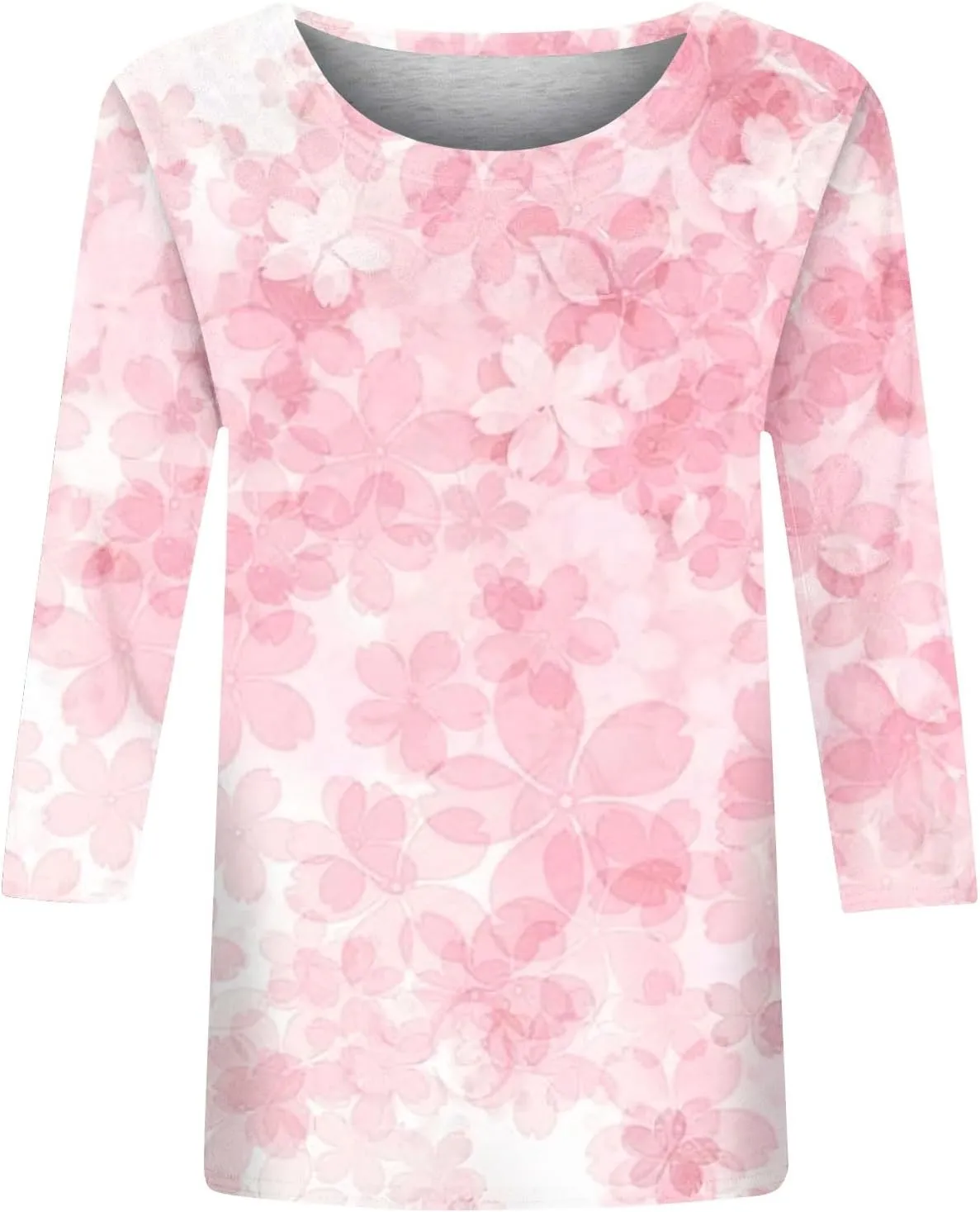 Womens 3/4 Sleeve Tops 2025 Spring Print Round Neck Shirts Loose Fit Three Quarter Sleeve Tshirts