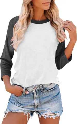 Womens Baseball Shirts 3/4 Sleeve Casual Workout T-Shirts Color Block Cute Comfy Blouses College Spring Summer Tops