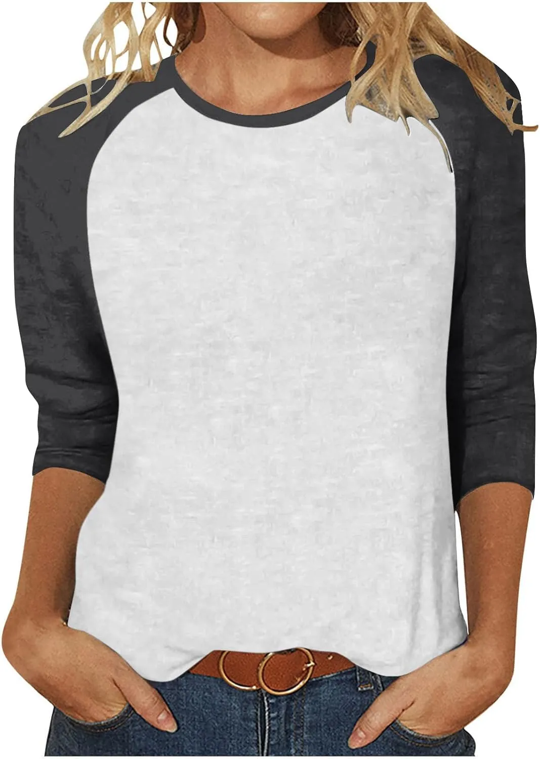 Womens Baseball Shirts 3/4 Sleeve Casual Workout T-Shirts Color Block Cute Comfy Blouses College Spring Summer Tops