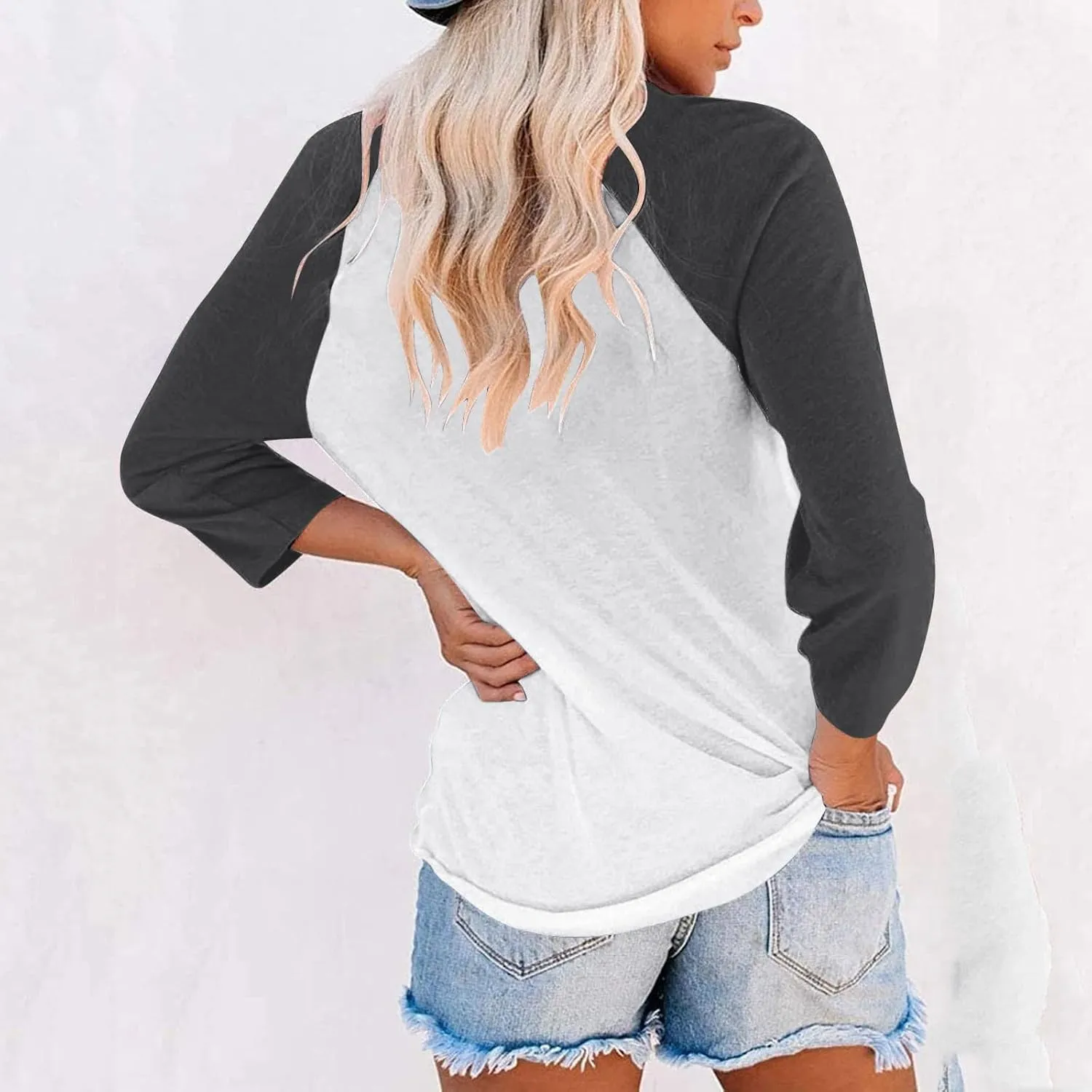 Womens Baseball Shirts 3/4 Sleeve Casual Workout T-Shirts Color Block Cute Comfy Blouses College Spring Summer Tops
