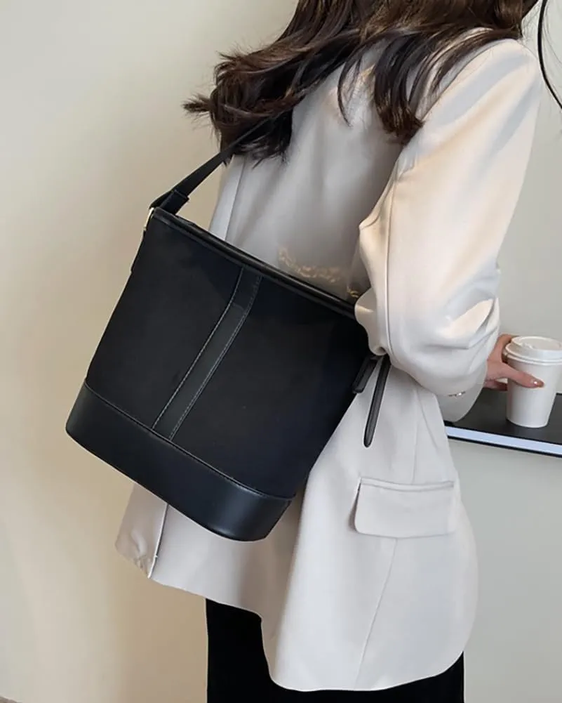 Women's Bucket Tote Bags Large Top Handle Satchel Handbags PU Leather Splicing Suede Shoulder Crossbody Purses