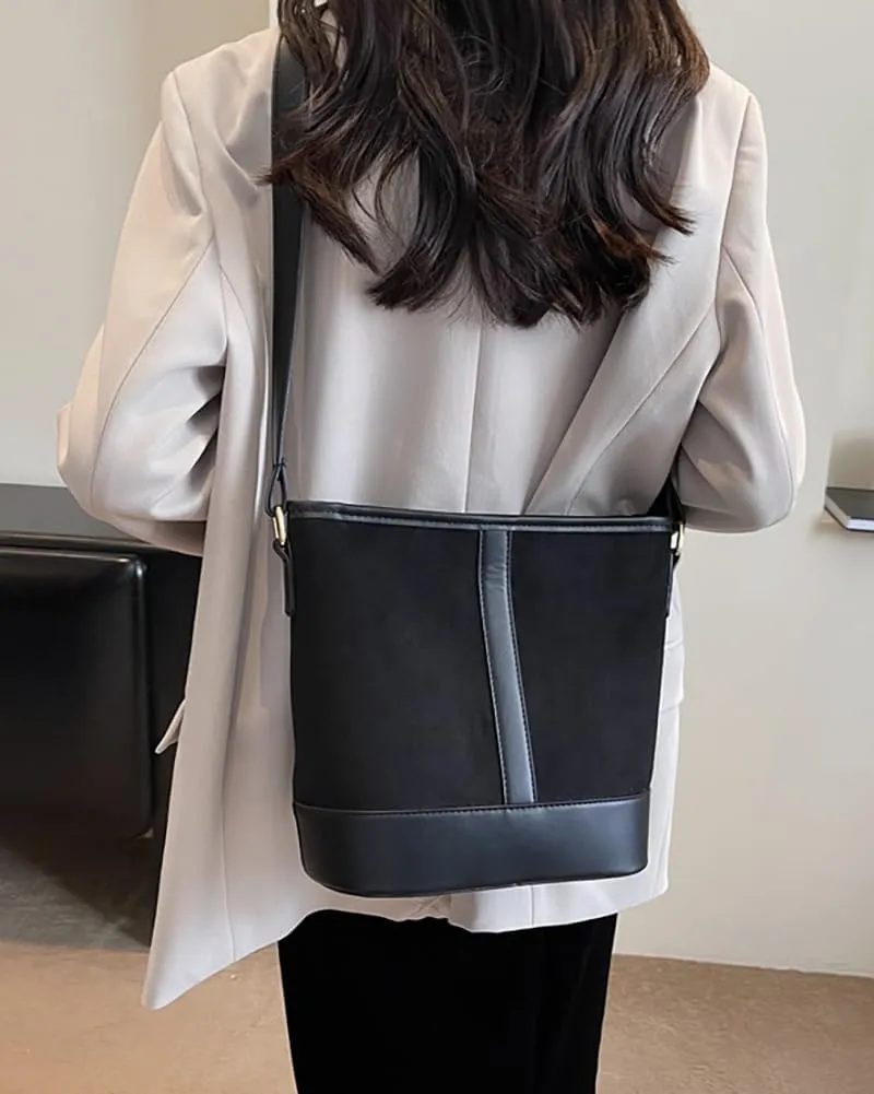 Women's Bucket Tote Bags Large Top Handle Satchel Handbags PU Leather Splicing Suede Shoulder Crossbody Purses