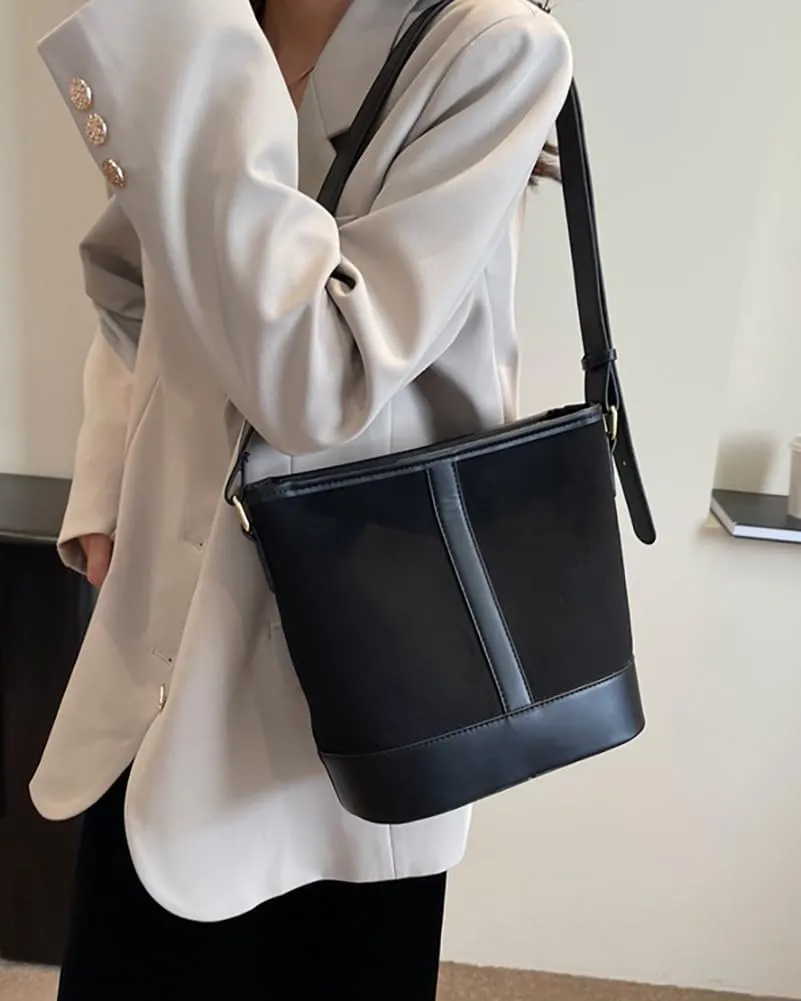 Women's Bucket Tote Bags Large Top Handle Satchel Handbags PU Leather Splicing Suede Shoulder Crossbody Purses