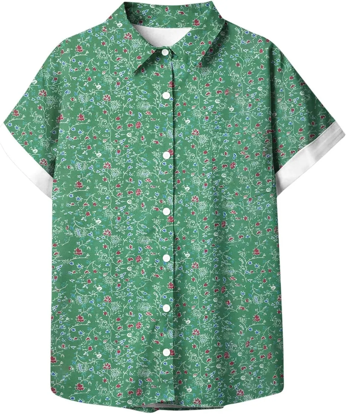 Women's Button Down Shirts Trendy V Neck Boho Tops Short Sleeve Plus Size Summer Tunic Casual Loose Floral Blouses