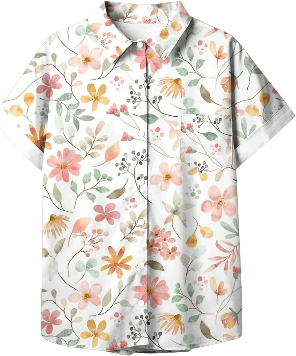Women's Button Down Shirts Trendy V Neck Boho Tops Short Sleeve Plus Size Summer Tunic Casual Loose Floral Blouses