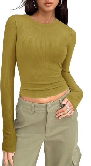 Women's Casual Basic Going Out Crop Tops Slim Fit Short Sleeve Crew Neck Tight T Shirts Stretchy Soft Fall Blouse