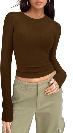 Women's Casual Basic Going Out Crop Tops Slim Fit Short Sleeve Crew Neck Tight T Shirts Stretchy Soft Fall Blouse