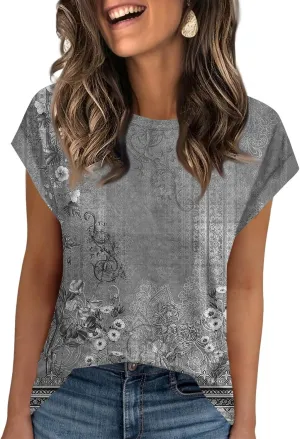 Women's Casual Floral Print Short Sleeve T-Shirt Lightweight Summer Blouse Loose Fit Red Perfect for Daily Wear