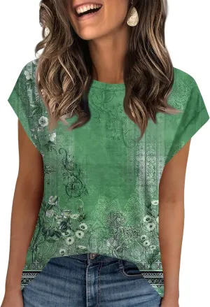 Women's Casual Floral Print Short Sleeve T-Shirt Lightweight Summer Blouse Loose Fit Red Perfect for Daily Wear