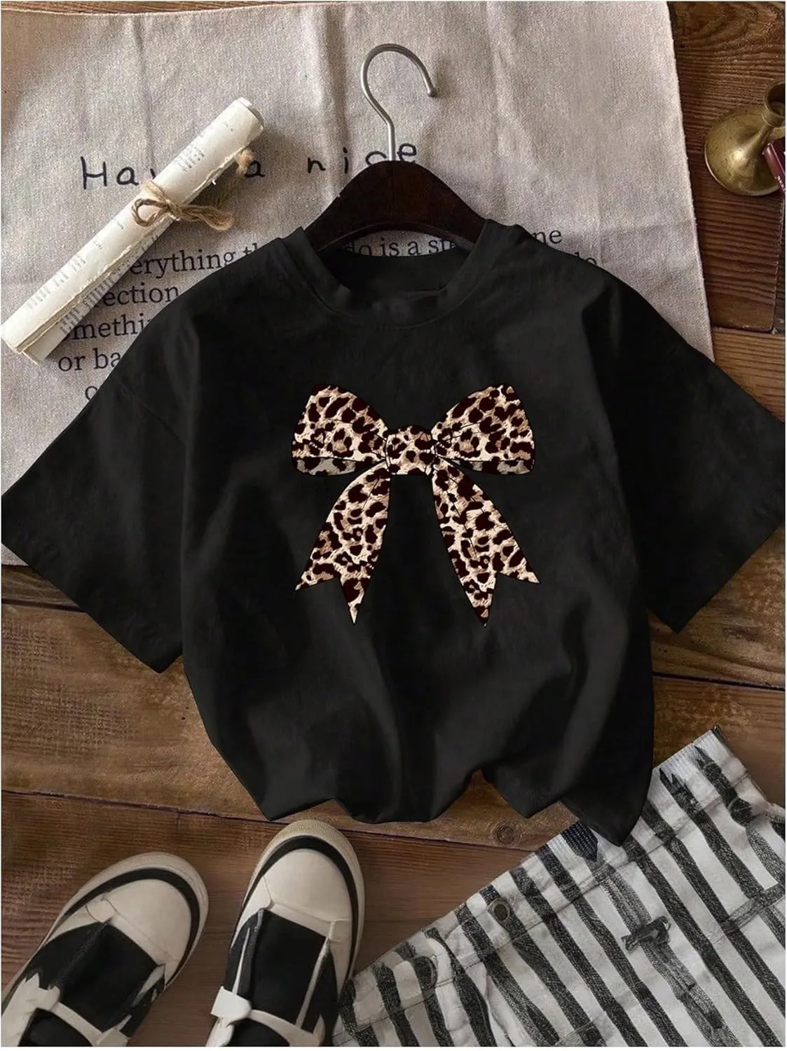 Women's Cherry Bow Graphic Tees Short Sleeve Crew Neck Summer T Shirt Tops for Women Trendy