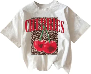 Women's Cherry Bow Graphic Tees Short Sleeve Crew Neck Summer T Shirt Tops for Women Trendy