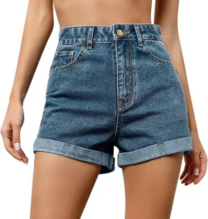Womens Classic Mid-High Waisted Denims Shorts Mini Ripped Straight Leg Jeans Shorts Stretchy Summer Hot Short Pants